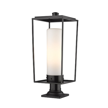 Z-Lite Sheridan 1 Light Outdoor Pier Mounted Fixture, Black & White Opal 595PHBR-533PM-BK